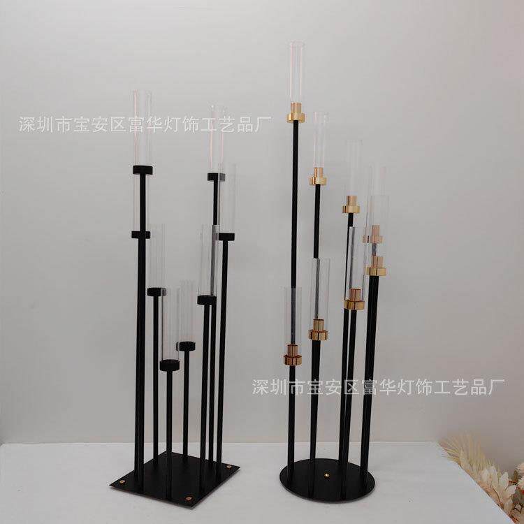 新款铁艺电镀黑色步步高跨境烛台婚礼现场酒店派对餐桌花器装饰品