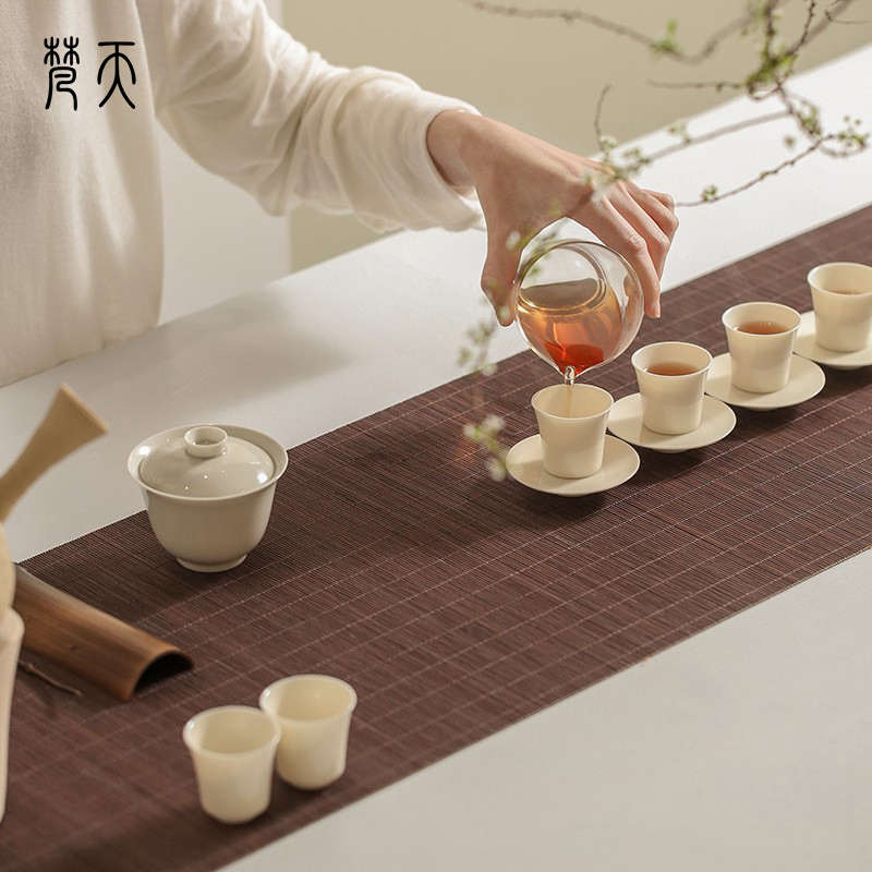 梵天丨日式功夫茶具竹编茶席茶道配件卷帘茶垫竹制茶旗禅意杯垫