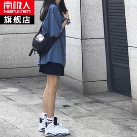 运动五分短裤女夏季薄款黑色，美式宽松休闲高腰，显瘦直筒5分阔腿裤