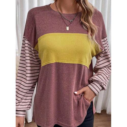 Striped Crew Neck T-shirt Casual Long Sleeve Top for Spring