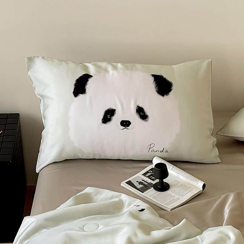 卡通熊猫60支天丝枕套 夏季凉感冰丝小清新印花48x74cm单人枕头套