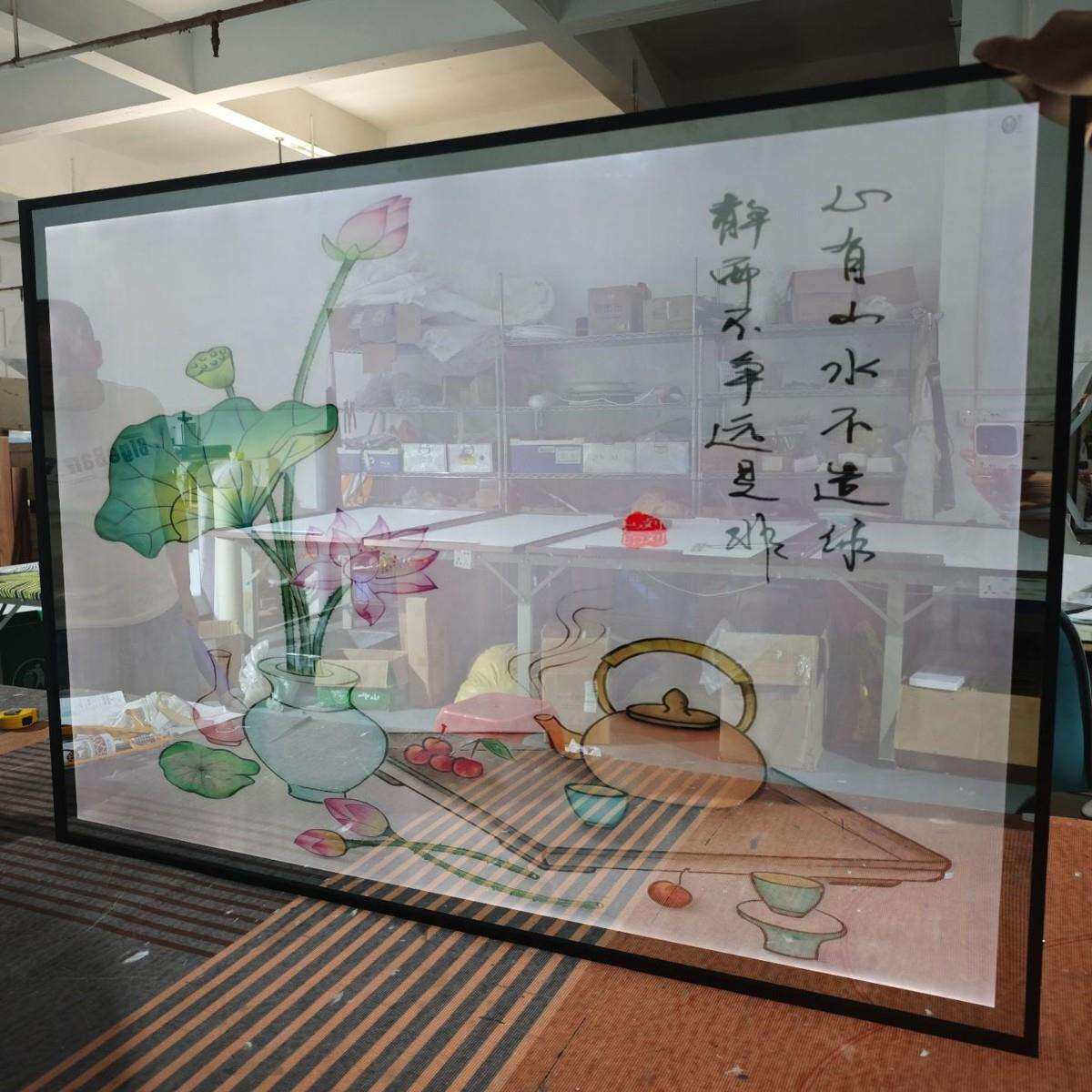 轻奢带镜子画酒店走廊客厅壁画装饰镜仿木复古智能镜意境画