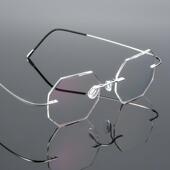 高档纯钛覆无框眼镜近辐视女古度数超轻无边大框防蓝光射切边薄眼