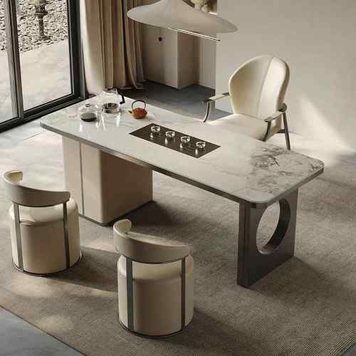 轻奢岩板茶桌家用客厅茶台烧水壶一体现代简约高级感阳台茶桌椅