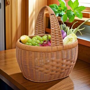 手提买菜购物篮子采摘水果蔬菜篮子野餐户外田园筐子仿藤手工编织