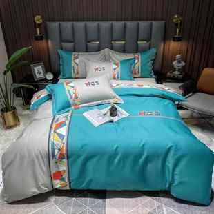 正品 欧风轻奢纯棉四约件套北网红.100全棉简被套潮牌1.5m18m床笠