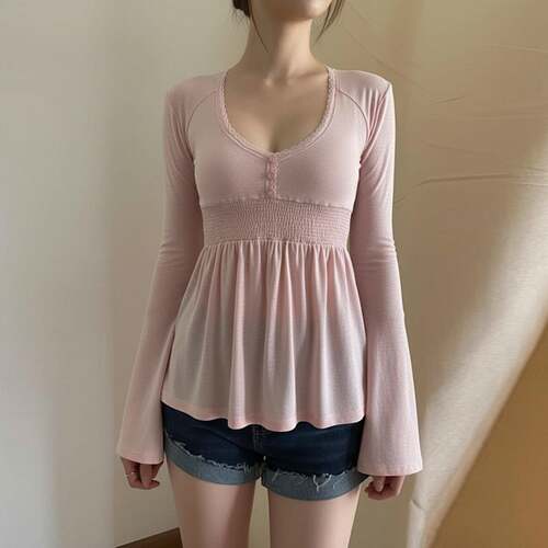 Sexy Elegant Low Neck Knit Half Placket Top. Casual Classy