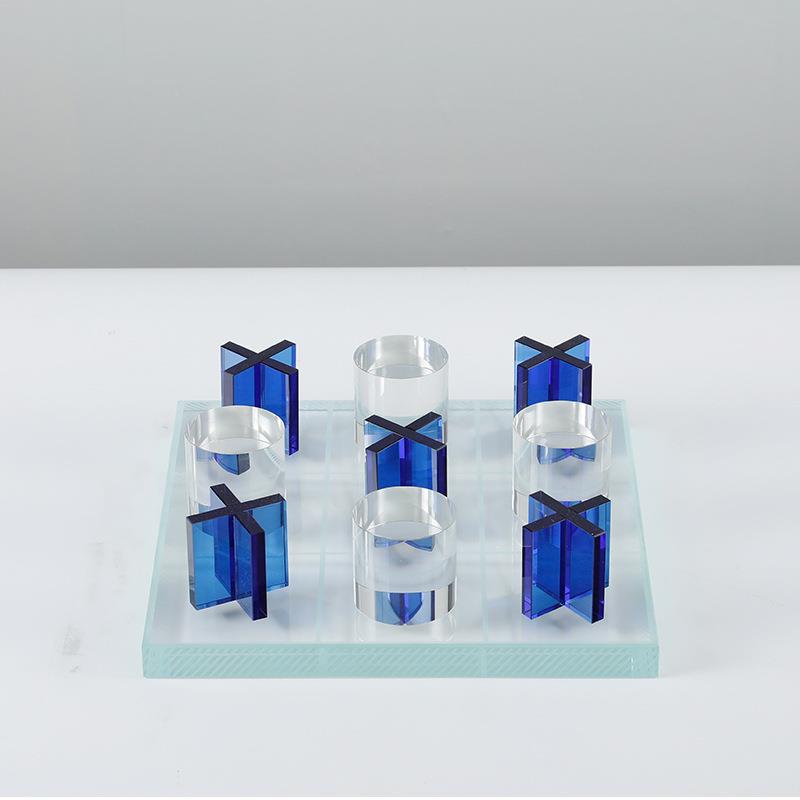 现代轻奢蓝白大理石水晶棋盘样板房创意客厅茶几桌面摆件装饰新品