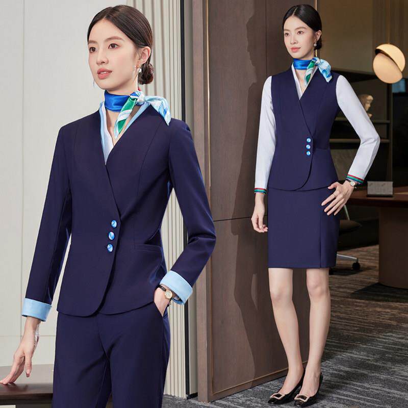 高端职业套装男女秋冬物业客服正装酒店前台服务员工作装空姐制服
