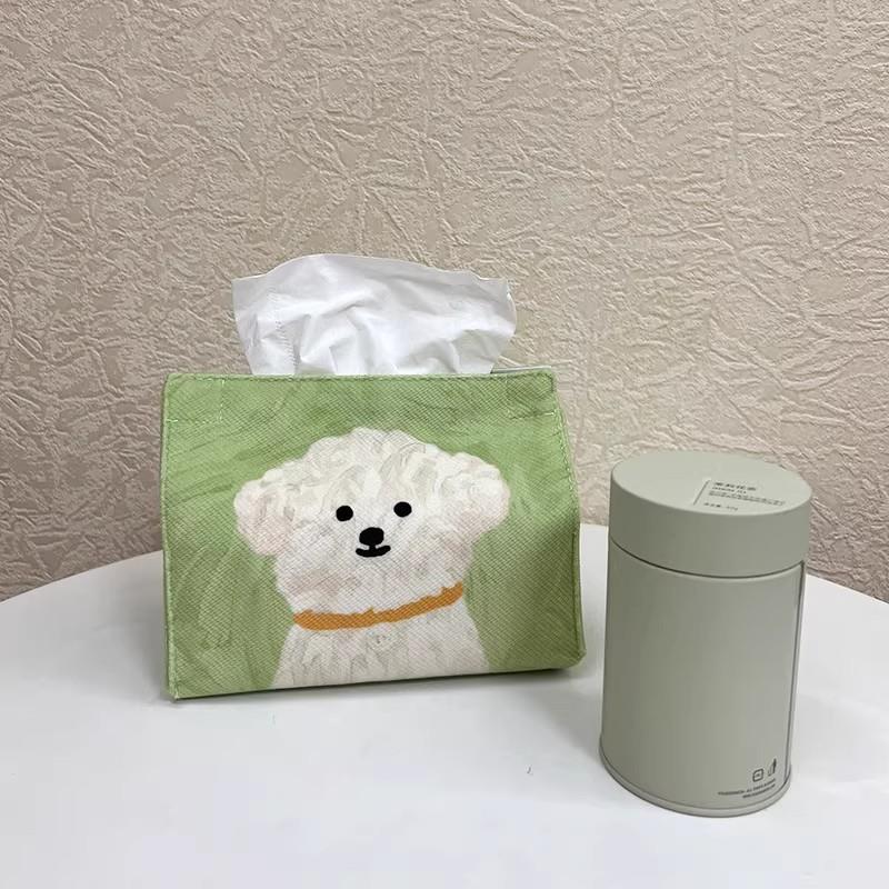 铃铛小狗狗绿色卡通可爱小众设计纸巾盒布艺家用抽纸盒车载纸抽盒图片