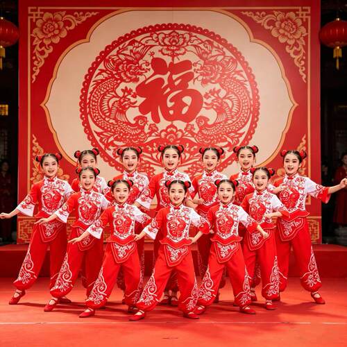 六一新款儿童秧歌服腰鼓扇子舞灯笼演出服开门红喜庆民族风舞蹈服