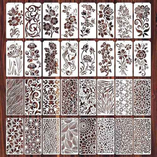 亚马逊几何花草纹理镂空绘画模板 diy拓印漏印墙绘木饰面制图模具
