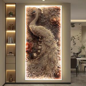孔雀入户门玄关装饰画 画LED灯轻奢高级感2025新款客厅挂画 画走