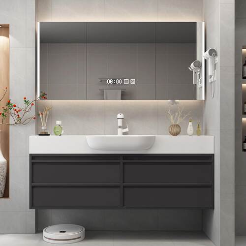 新中式实木浴室柜组合可丽耐大肚一体盆壁挂式卫生间洗脸盆柜组合