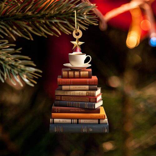 Christmas Tree Shaped Bookshelf Pendant Book Stacking Decora