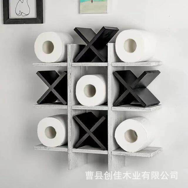 木制卷纸置物架壁挂式卫生间纸巾存储架实木九宫格挂墙毛巾卷纸架