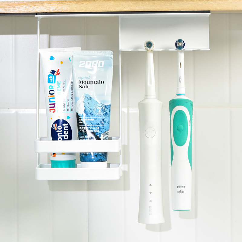 镜柜底下电动牙刷置物架卫生间悬挂式收纳牙膏磁吸挂牙刷支架倒挂