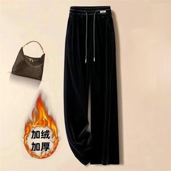 新品2026秋冬加绒新款金丝绒高腰时尚运动大码妈妈装显瘦垂感直筒