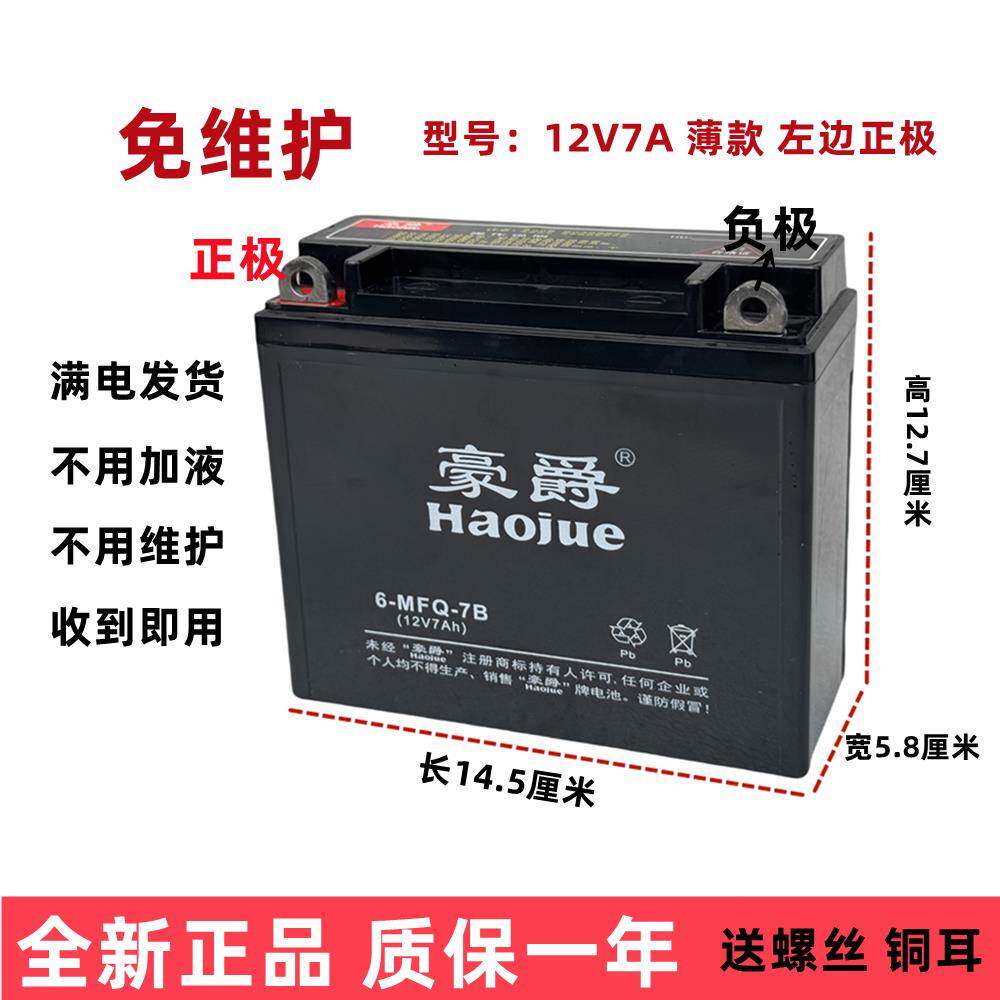 12V7B-4B摩托车电瓶12V7A五羊薄款左正铅酸免维护干电池