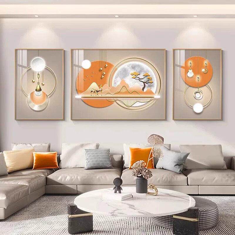 福禄几何客厅装饰画轻奢现代抽象三联画高档墙画沙发背景墙上壁画