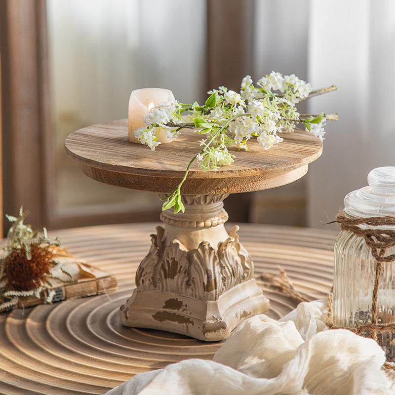 法式复古婚庆摄影道具水果托盘玄关果盘工艺品甜品点心实木摆件