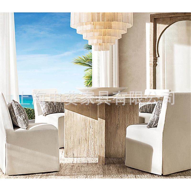 美式乡村复古轻奢实木圆形多人餐桌休闲洽谈桌餐厅家用别墅样板房