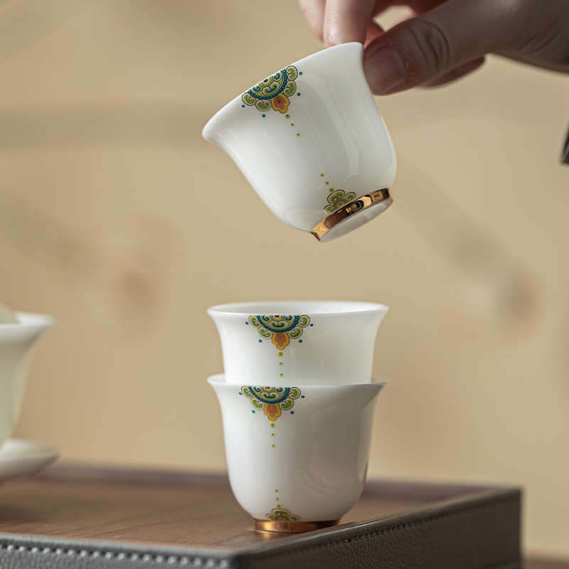 冰种玉瓷喜从天降美人杯品茗杯高档单个白瓷茶盏茶杯陶瓷功夫茶具