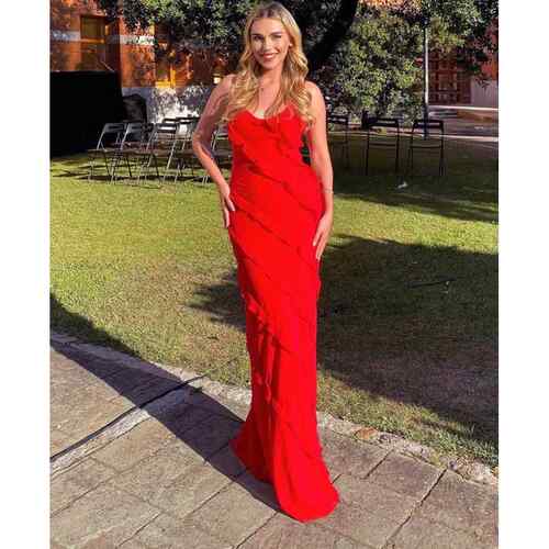 Backless camisole collar, leaky shoulder, wavy side slit