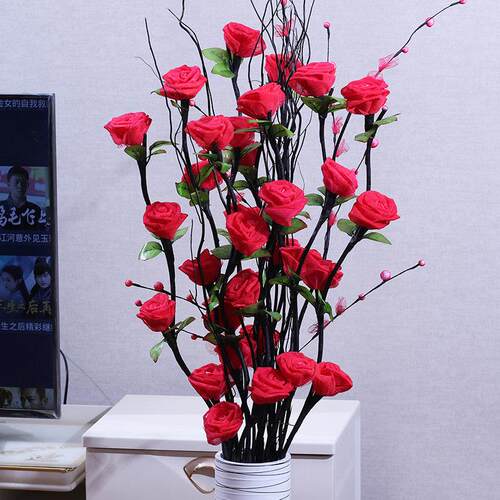 叶脉干 干燥花客厅落地假花彷真花干 干燥树枝插花玫瑰绢花居家新