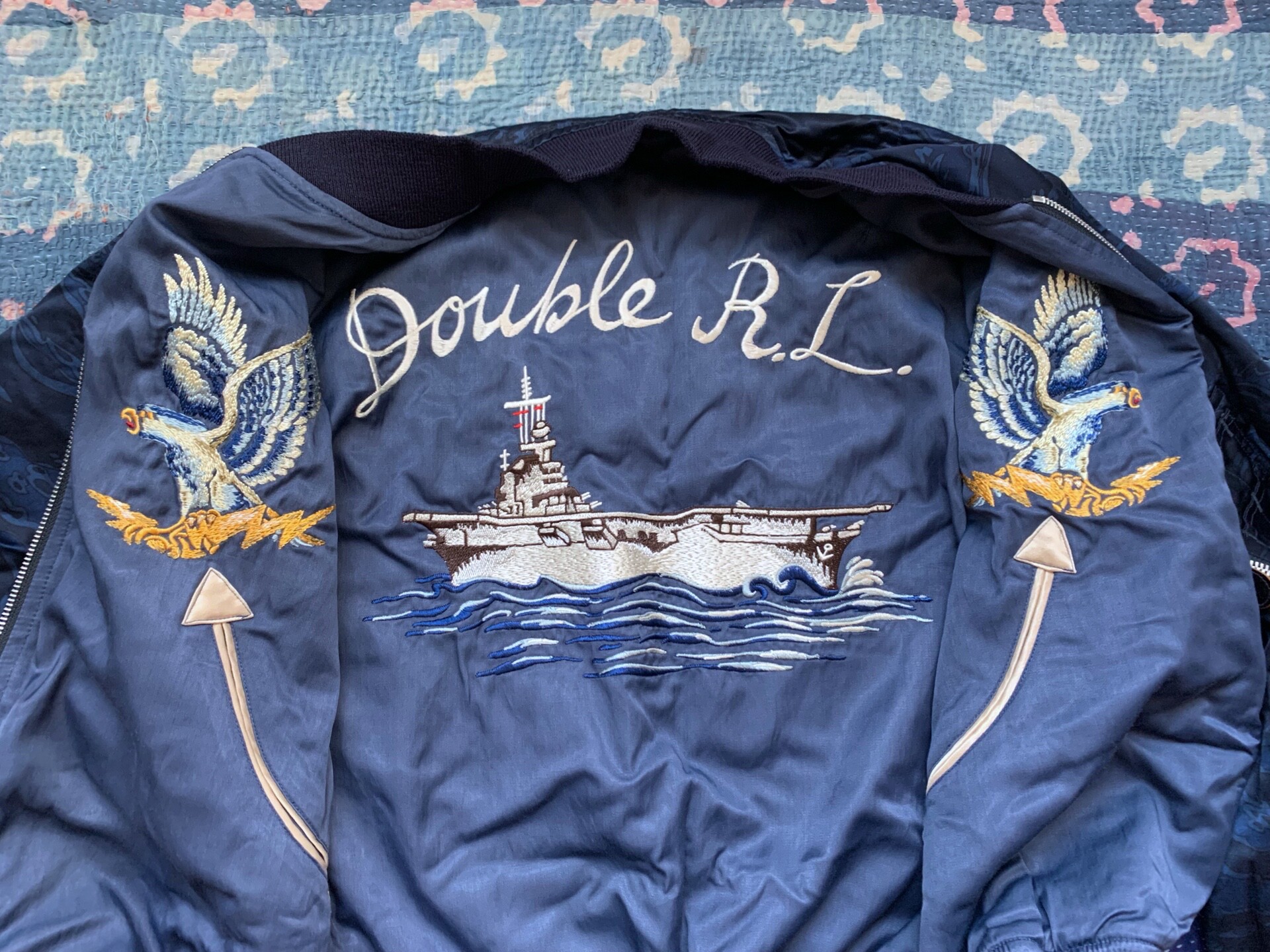 RRL Blue Eagle Embroidery Bomber Jacket — front
