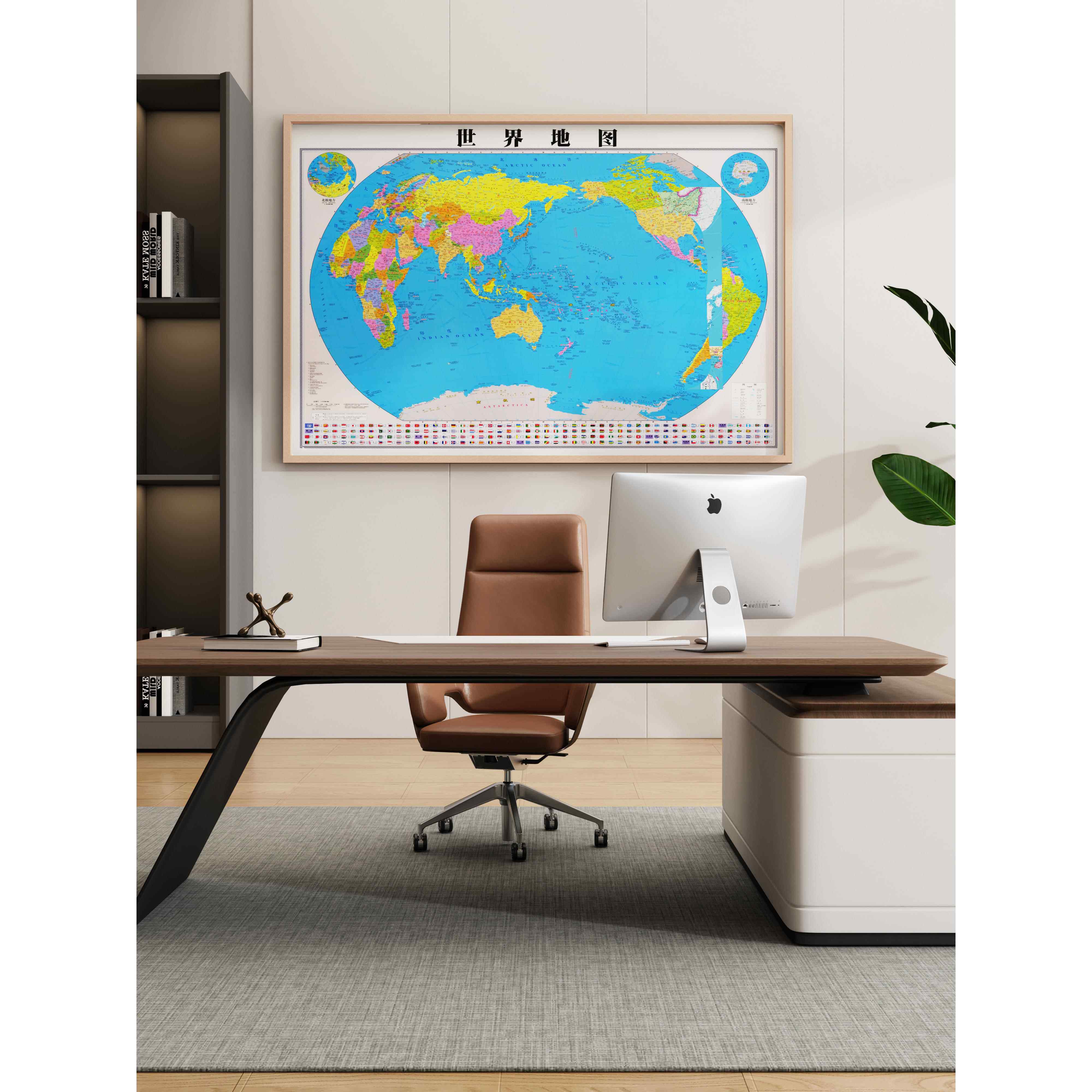 正品《中国世地图2024》新版带框界可标记挂图面办公室墙装画饰大