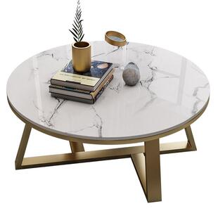 简约现代大理石茶几组合北欧轻奢客厅小户型圆形边几岩板潘多拉