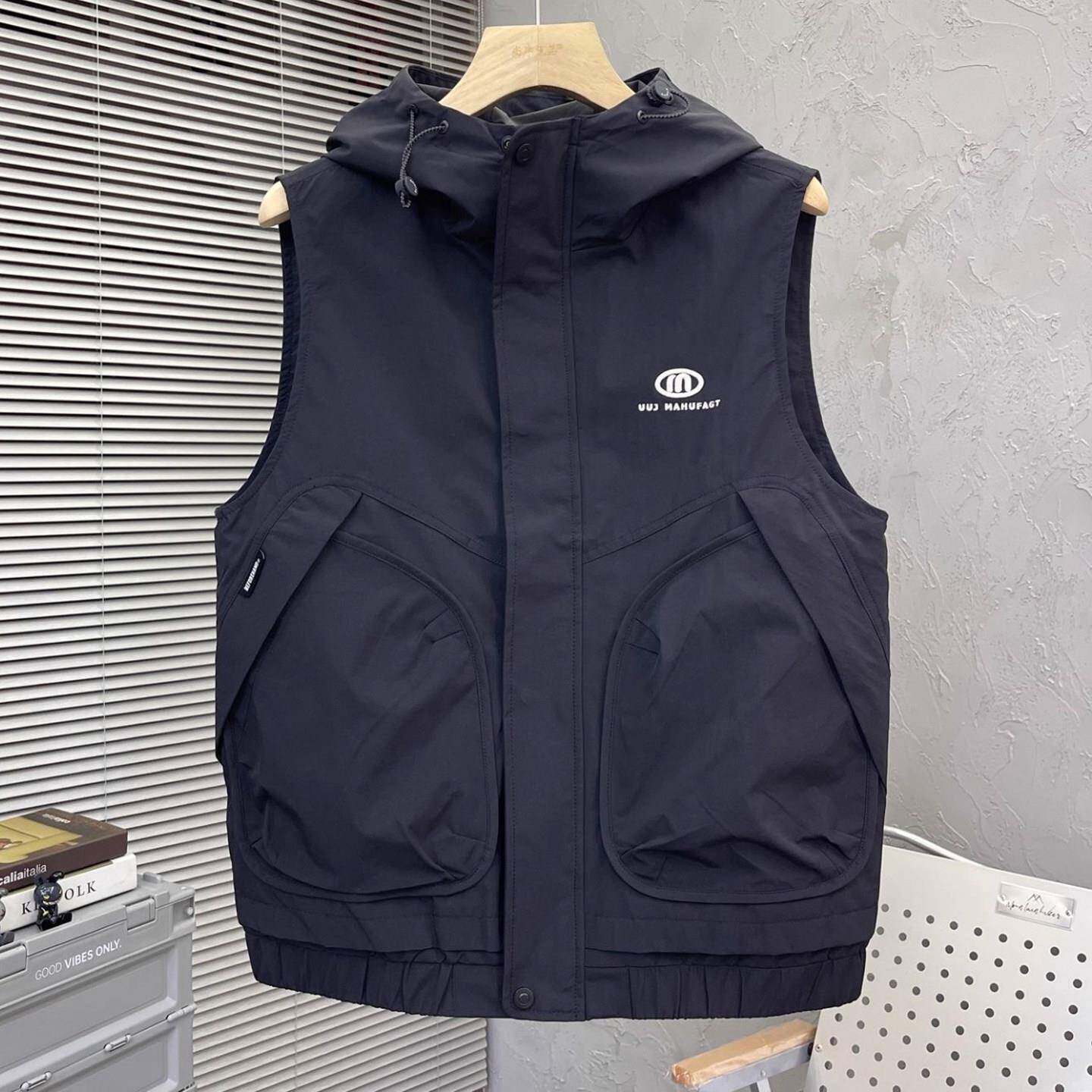 MK正品连帽工装马甲男春秋季高端大口袋潮流百搭无袖男士背心外套