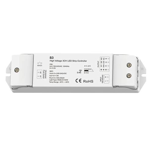 S3 100-240VAC 3CH 1A/CH RGB/⾊温/调光三通道⾼压RF控制器 PUSH