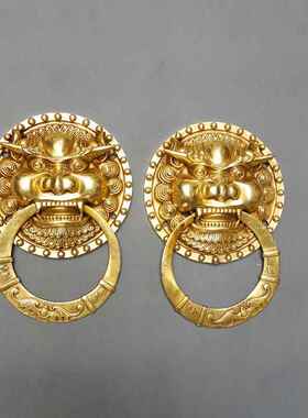 仿古中式黄铜配件门环黄铜拉手 兽头门环狮头虎头大门拉环手铺首