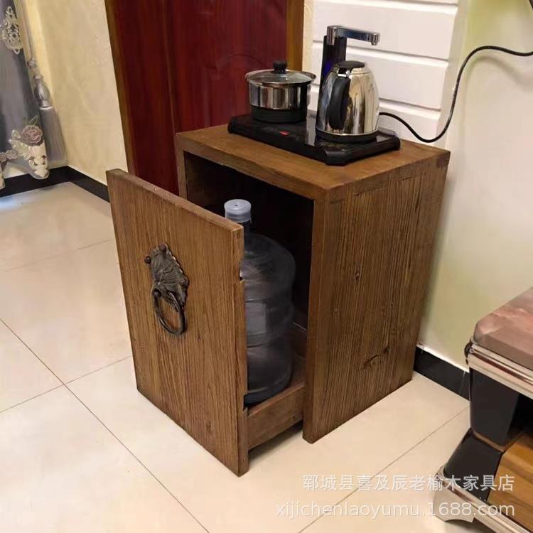 老榆木客厅烧水柜家用实木柜子茶具茶杯收纳柜原木餐边柜置物台