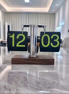 lzF创意个性机械复古电子自动翻页时钟远峰蓝色简约数字座钟