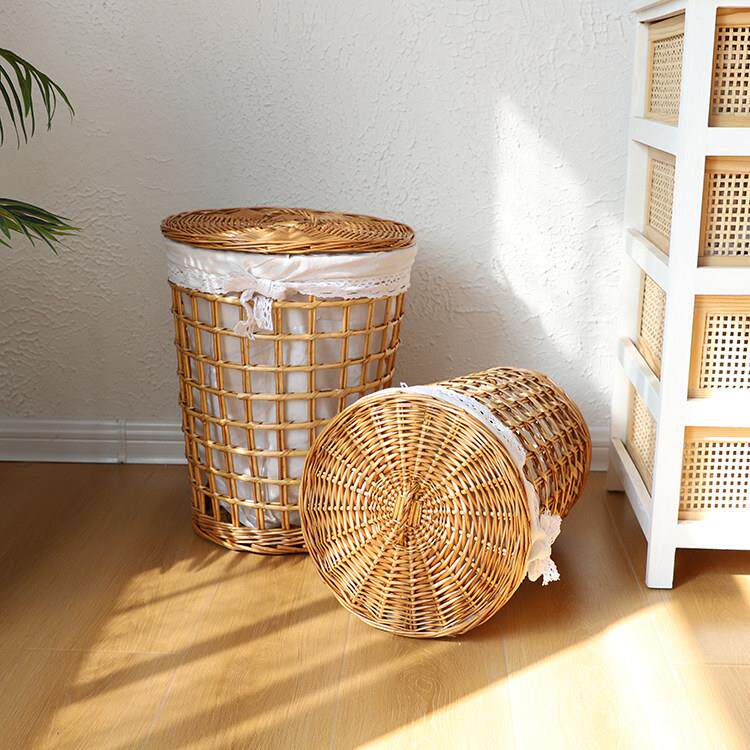 收纳筐脏衣筐藤编脏衣服收纳桶洗衣篮火锅店用柳编篮子带盖衣服篓