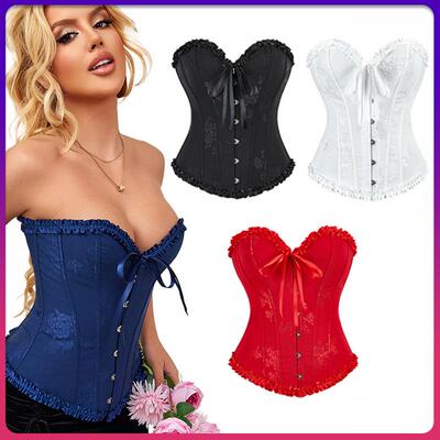 Lace corset top with straps, waist cinching, fishbone