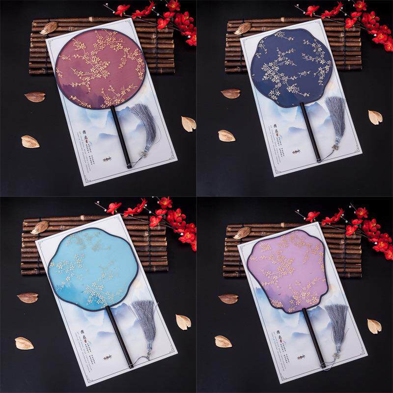 中国风真丝圆扇子烫金宫廷扇汉服摄影道具舞蹈扇夏季女士古风团扇