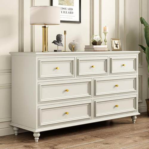 美式实木五斗柜卧室白色简约抽屉柜子靠墙轻奢立柜床尾收纳柜客厅