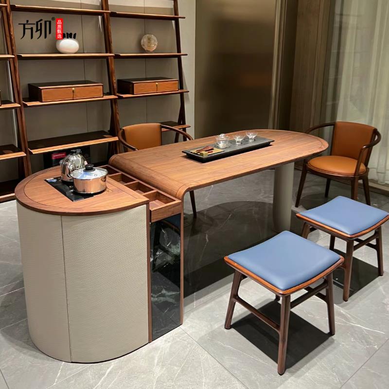 方卯新中式茶桌椅组合轻奢岩板实木阳台茶桌简约茶几小户型茶台