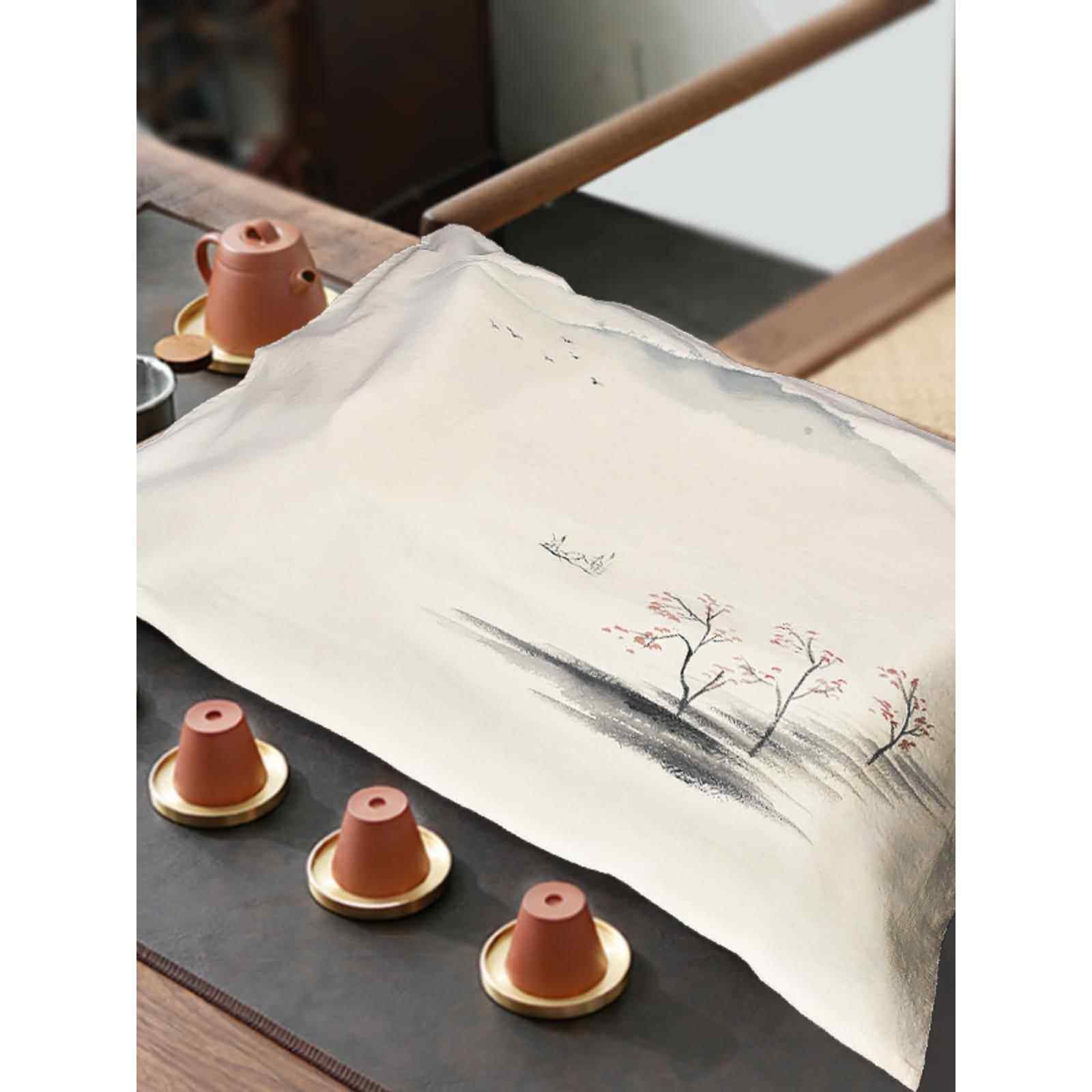 手绘茶具盖布茶盘盖巾家用长方形棉麻布艺防尘罩茶台遮灰尘装饰