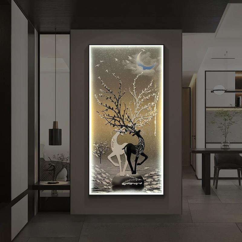 玄关装饰画现代轻奢高档走廊过道挂画LED发光壁画入户门正对墙画