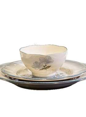 蓝色花卉陶瓷碗盘釉下彩餐具套装田园古风中式碗筷乔迁碗盘碟组合