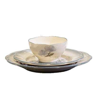 蓝色花卉陶瓷碗盘釉下彩餐具套装田园古风中式碗筷乔迁碗盘碟组合