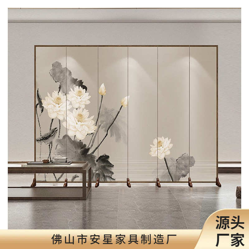 新中式屏风隔断客厅入户玄关茶室可折叠移动酒店遮挡装饰折屏双面