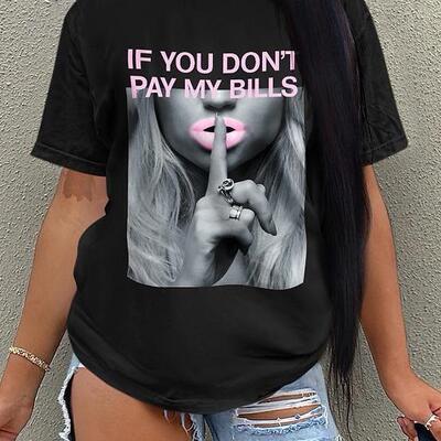 Women'S Figure Print Round Neck Tee, Stylish Casual Crew