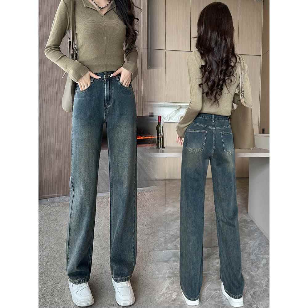 高腰窄版牛仔裤女2025新款夏季小个子显高宽松显瘦垂感直筒阔腿裤