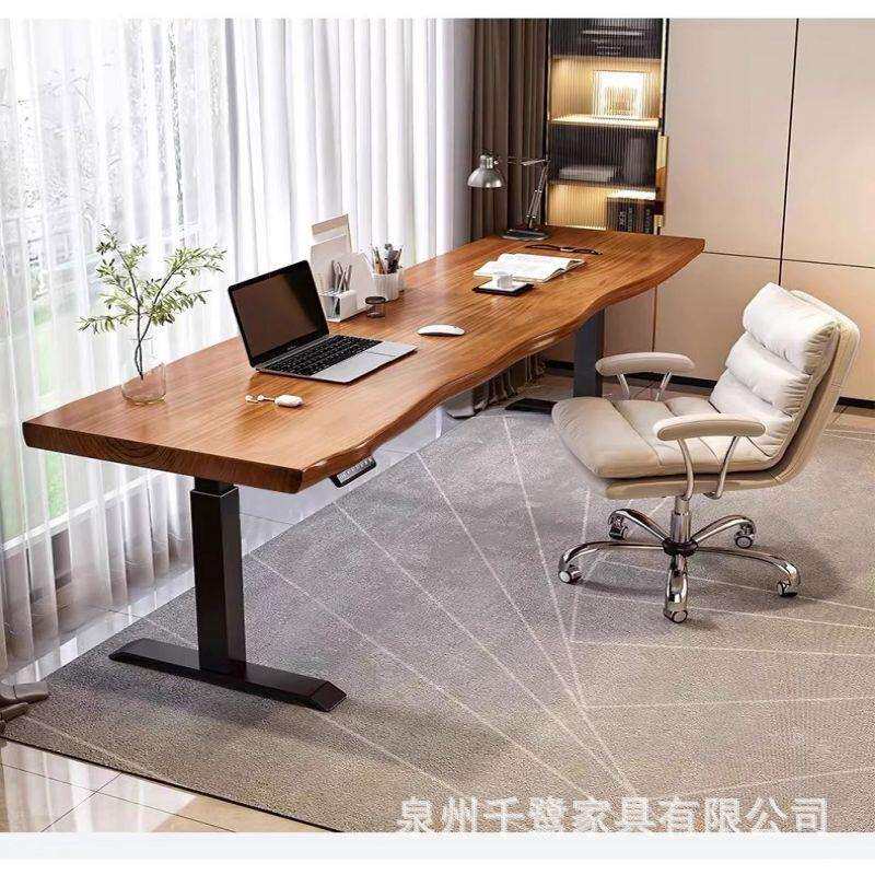 木整版电作动站升降615桌学习电脑办实木桌公立式办公桌工台家用